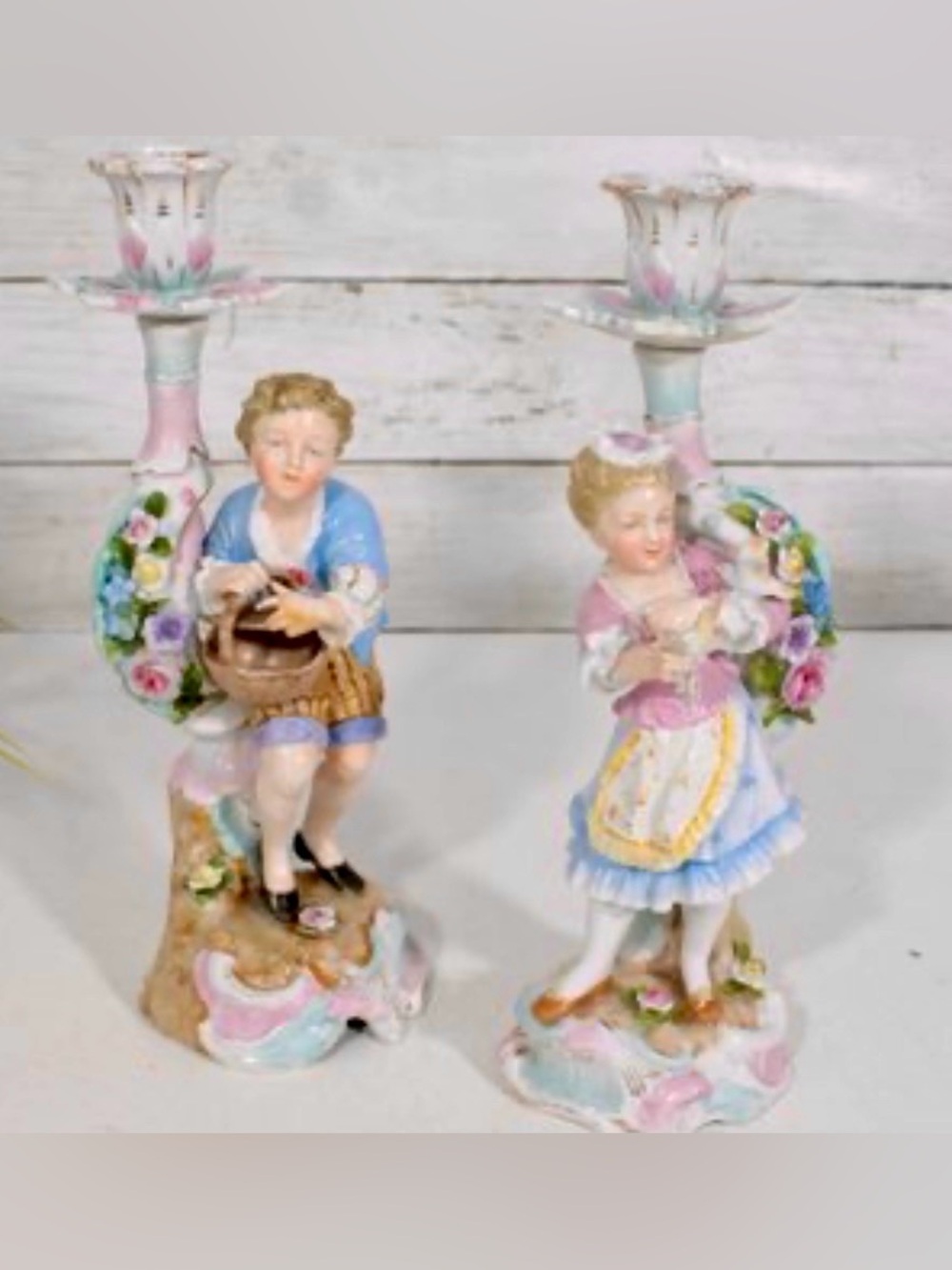 Antique Sitzendorf Porcelain Candlesticks early 19th Century Germany RARE FIND